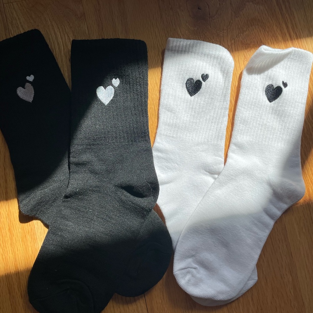 Couple Heart Embroidered Socks